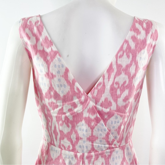 Gap Pink Batik Ikat Sleeveless A-Line V-Neck Mini Dress 100% Linen Size 4 - Picture 8 of 10